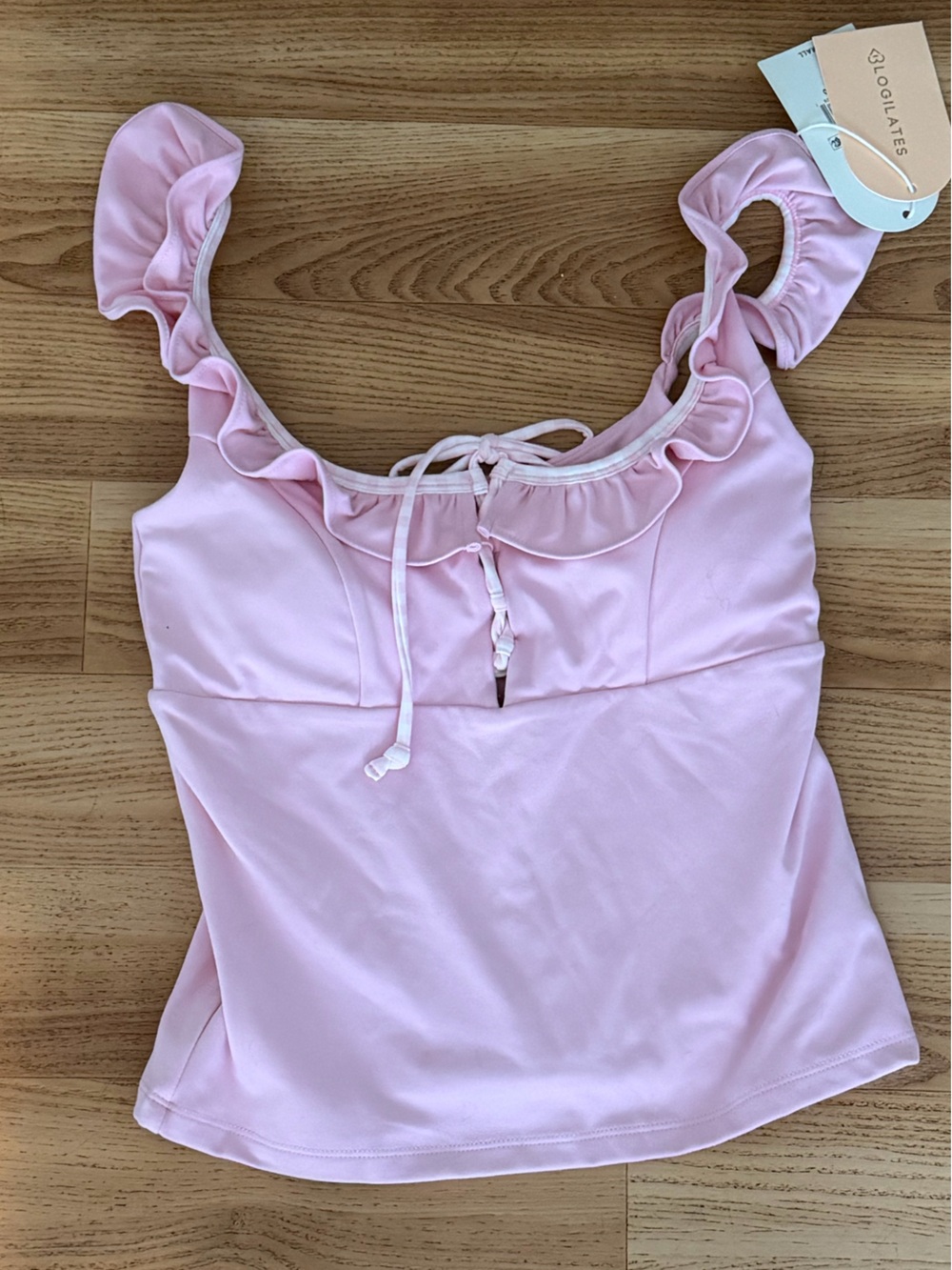 Blogilates ruffle lace up womens tank top size small new pink